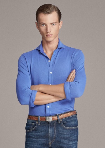 Camisa Ralph Lauren Hombre Azules Azules - Keaton Washed Piqué - CVGIE2974